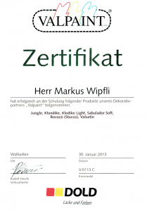Valpaint Zertifikat Markus Wipfli